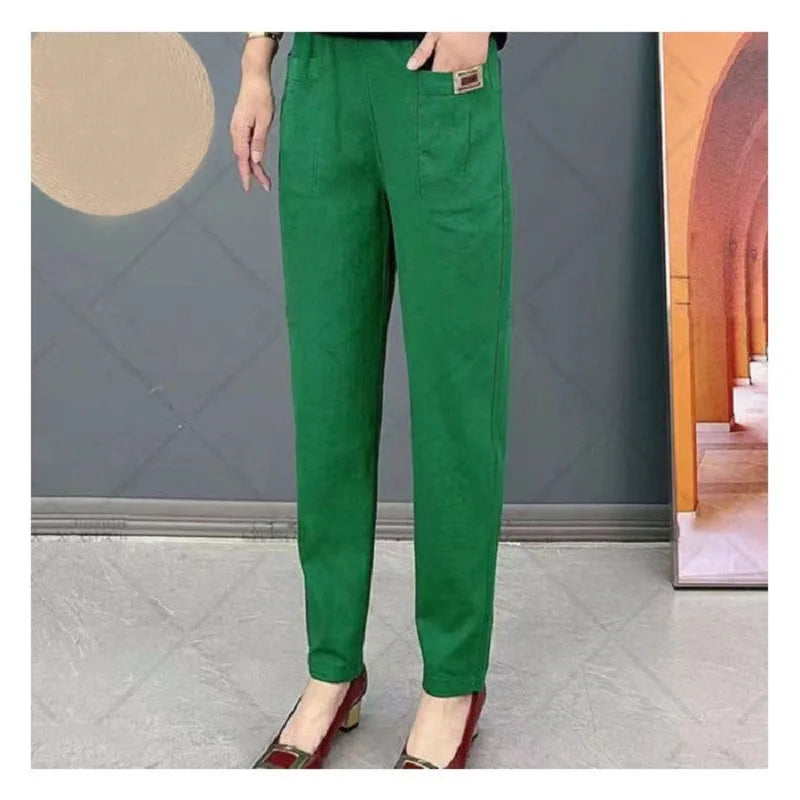 Women's Elastic Waist Cotton Pants Wrinkle Free Relaxed Fit Straight Leg Pant Casual Loose Fitting Pants